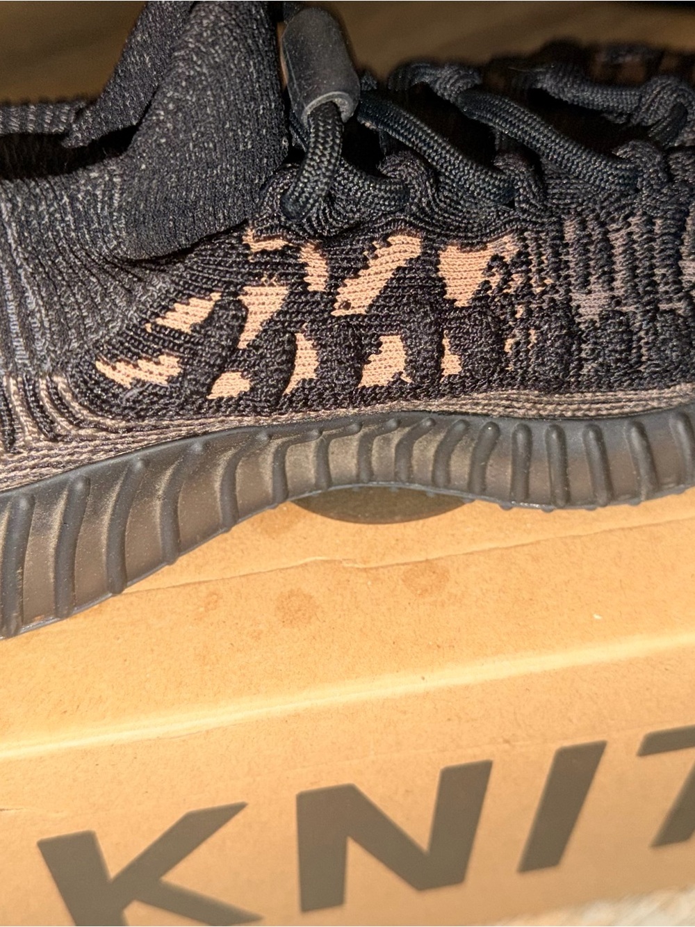 Yeezy Black and Tan Knit Athletic Shoes